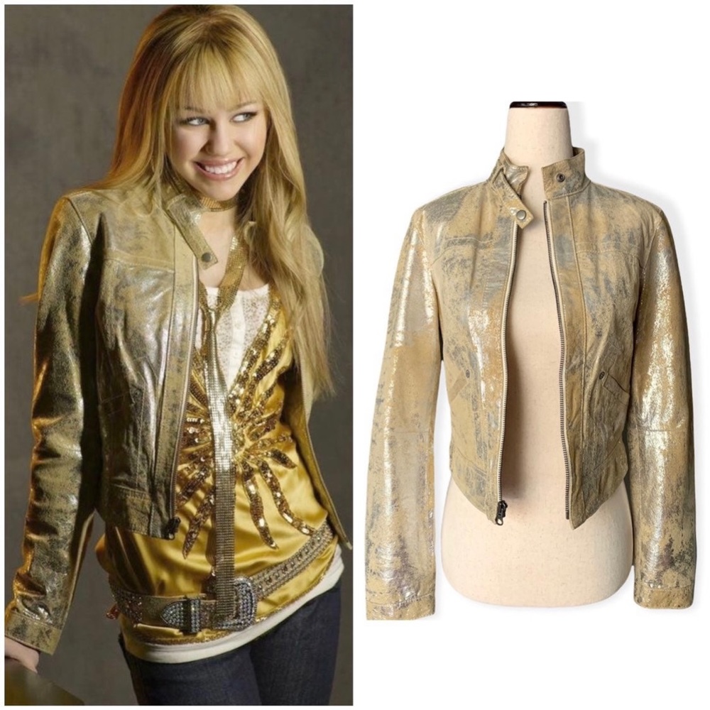 ⋆｡°✩ ASO Hannah Montana gold foil leather jacket season 2 episode 16